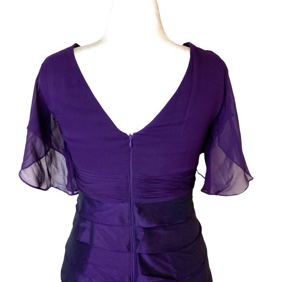 Adrianna Papell Tiered Ruffle‎ Metallic Iridescent Silk Purple Dress Women's 8 - Picture 6 of 16